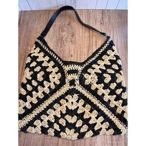 Straw Purse Hobo Bag Neutral Black Tan HandBag NEW FAST SHIP Beach Bag Beachy